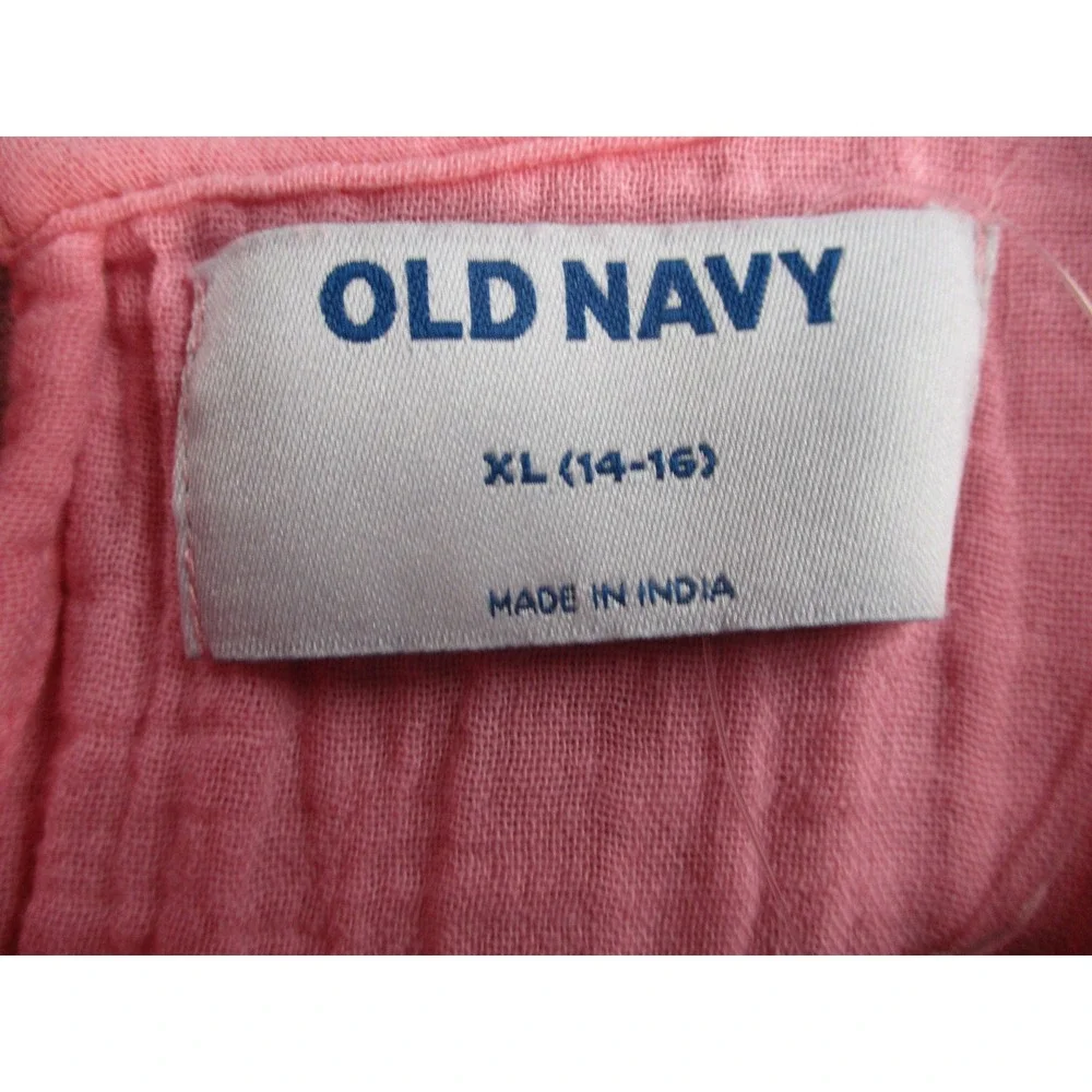 Old Navy Girls Pink Crinkle Gauze Embroidered Floral Long Sleeve Dress XL 14-16